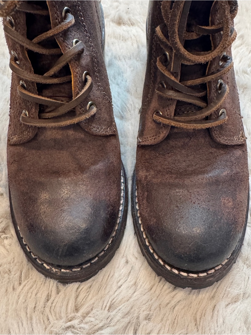 Frye Sabrina Lace-Up Boots in Brown Oiled Suede, Size 6, Like New - Picture 2 of 6
